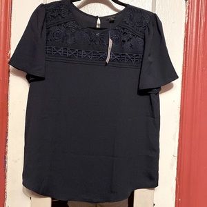 Brand new Navy blue Ann Taylor top with lace design on top
